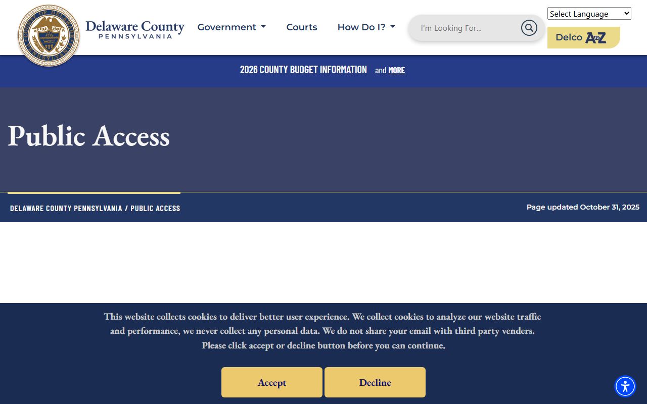 Delaware County court public access portal for booking reports