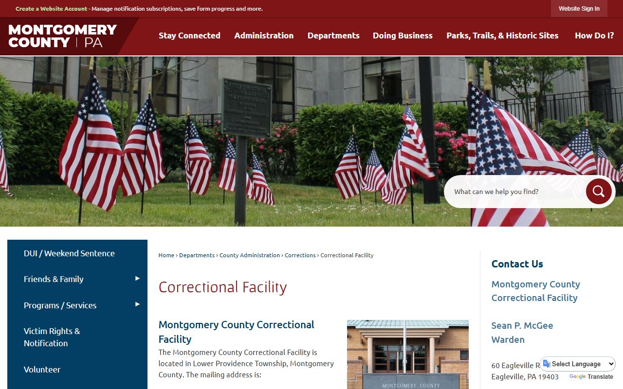 Montgomery County Correctional Facility website for inmate search and booking reports