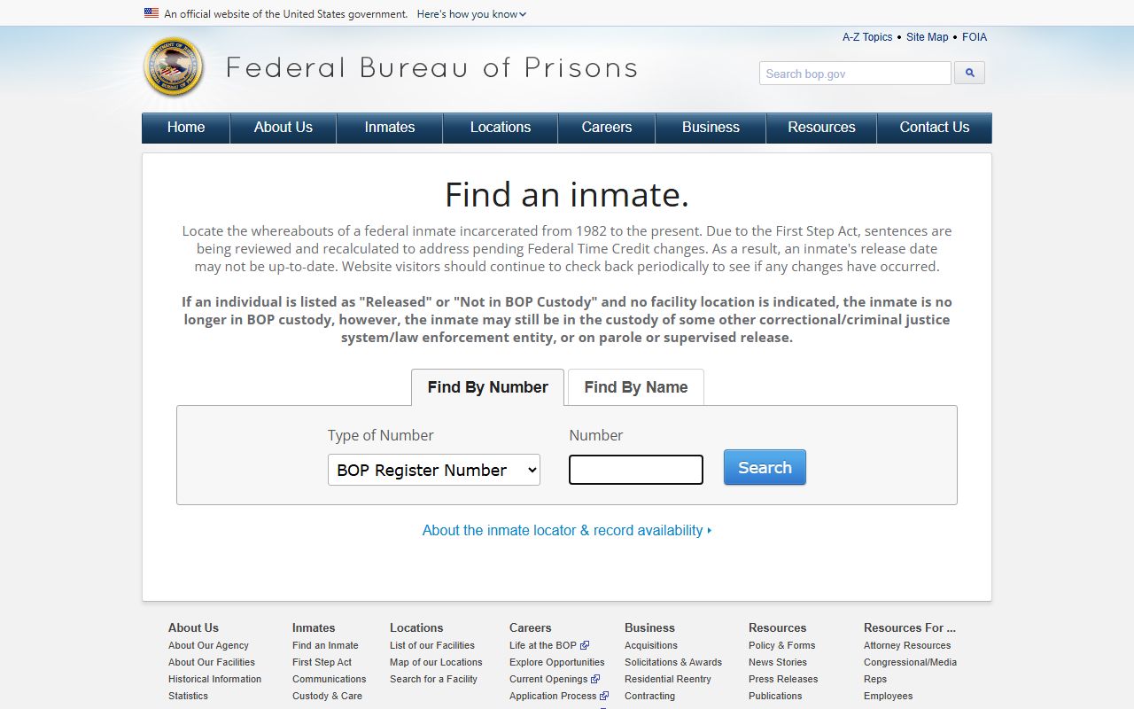 Federal BOP inmate locator for Pennsylvania booking reports