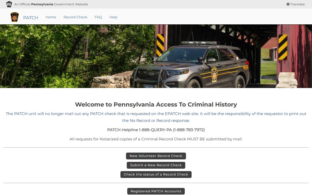 PATCH criminal history system for Pennsylvania booking reports
